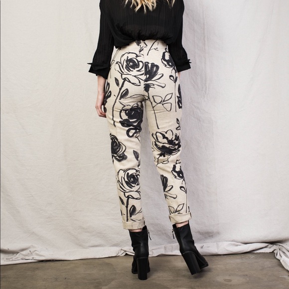 Vintage floral linen high waisted pants - Picture 3 of 4
